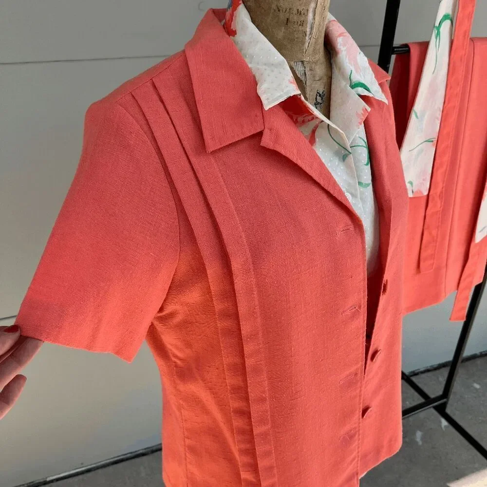VTG 70s Coral Pant Suit Set Wide Leg Disco Cruise Outfit Theme XL